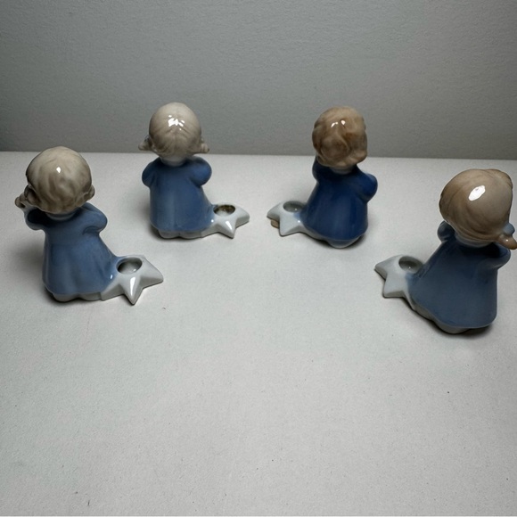 Vintage Set of 4 Colonial Japan Mini Candle Holders Angel Playing Instruments - Picture 2 of 13